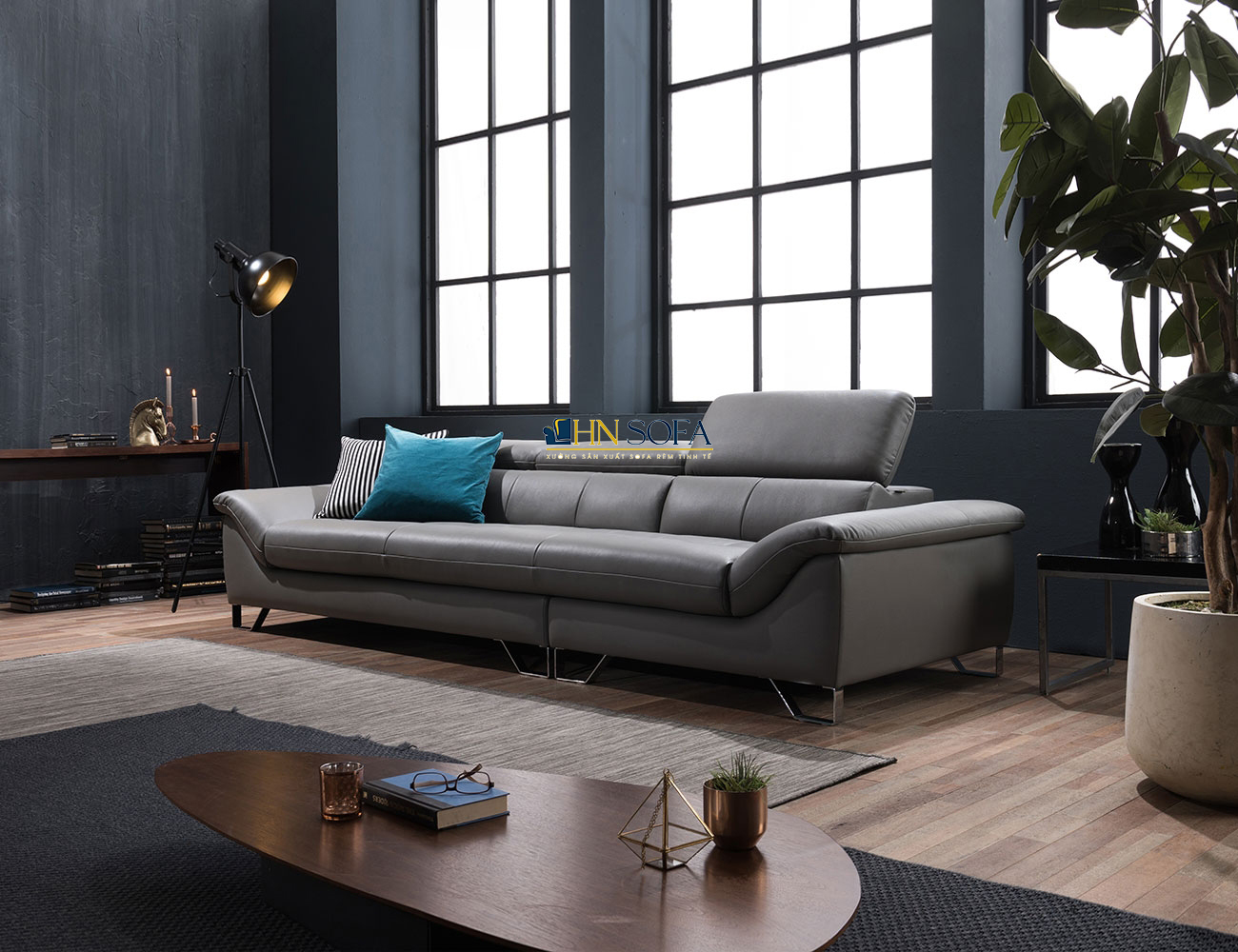Sofa da Microfiber dáng thuyền hiện đại HNS71