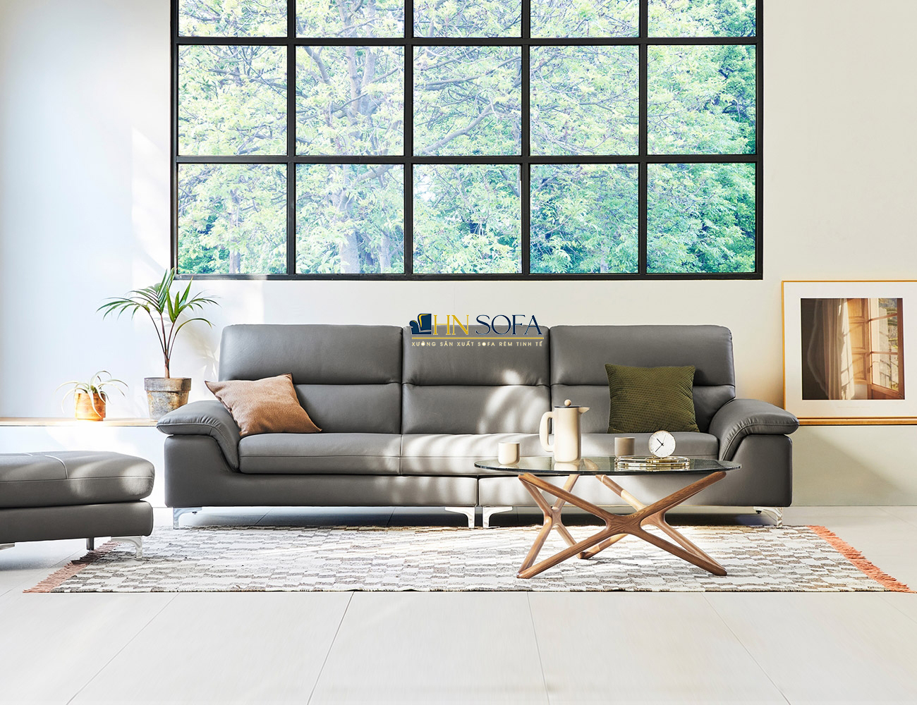 Sofa văng bộ da Malaysia nâu nhạt HNS74