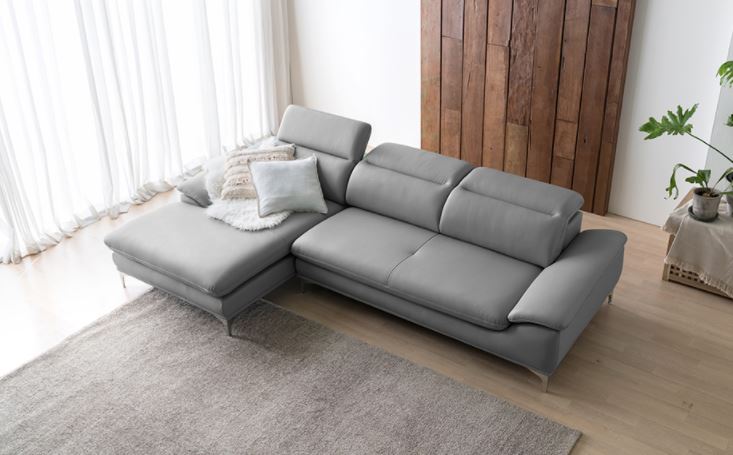 Mẫu sofa góc giả da Indonesia xám nhạt thanh lịch HNS13 - Ảnh 6
