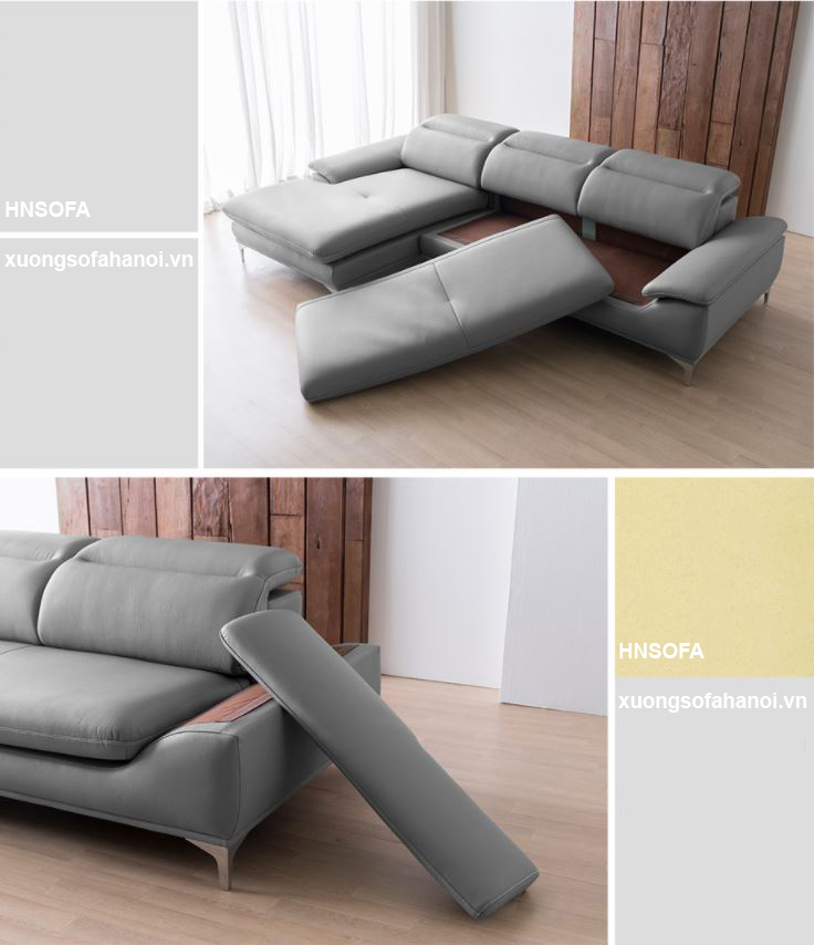 Mẫu sofa góc giả da Indonesia xám nhạt thanh lịch HNS13 - Ảnh 8