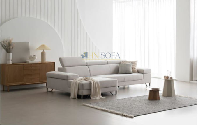 Ghế sofa bọc nỉ mầu ghi phù hợp với nhiều không gian phòng khách
