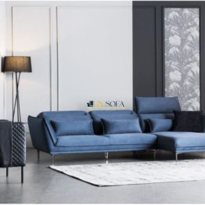 Mẫu sofa góc L nỉ Hàn HNSN16 màu xanh đậm