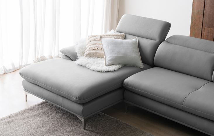 Mẫu sofa góc giả da Indonesia xám nhạt thanh lịch HNS13 - Ảnh 3