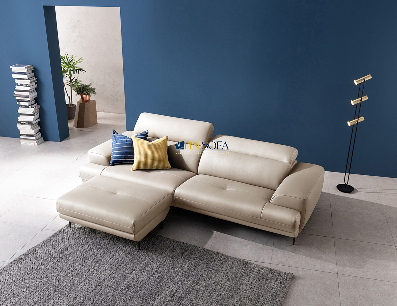 Mẫu sofa văng da Malaysia trắng kem HNS31