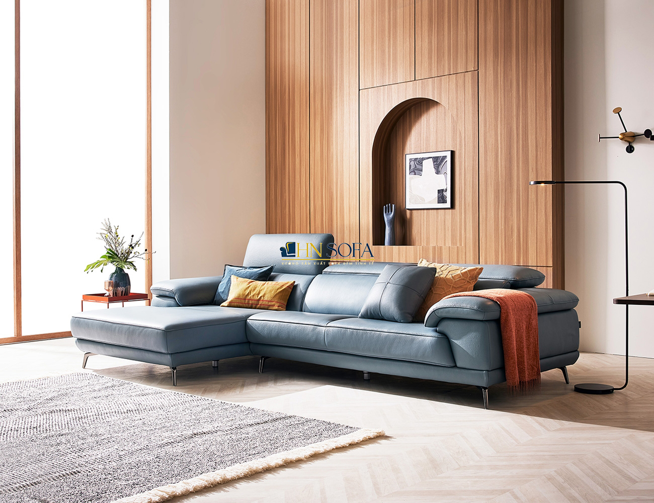 Sofa góc hiện đại màu xanh dương HNS41 - Ảnh 3