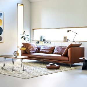 Alternative view of Mẫu sofa văng giả da Hàn Quốc màu nâu bò HNS49