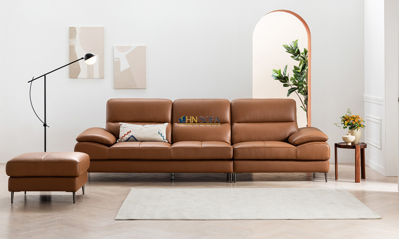 Mẫu sofa văng da Malaysia 3 chỗ HNS59 có màu chủ đạo là da bò
