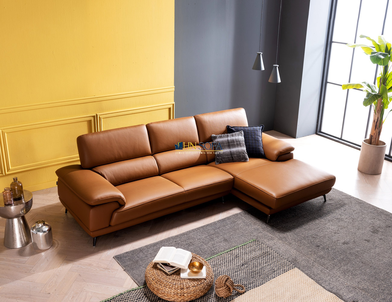 Sofa góc L hiện đại da Microfiber HNS84