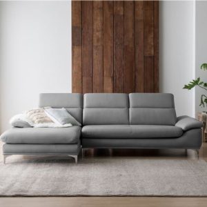 Mẫu sofa góc giả da Indonesia xám nhạt thanh lịch HNS13