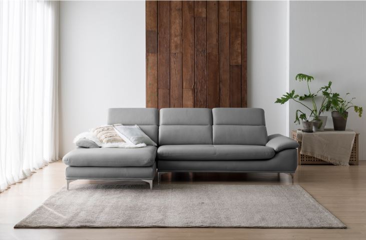 Mẫu sofa góc giả da Indonesia xám nhạt thanh lịch HNS13