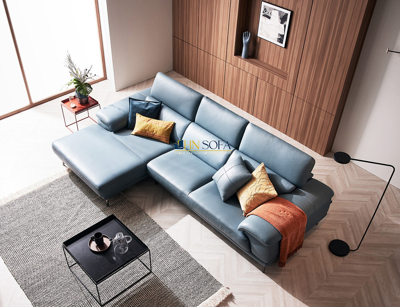 Sofa góc hiện đại màu xanh dương HNS41 - Ảnh 4