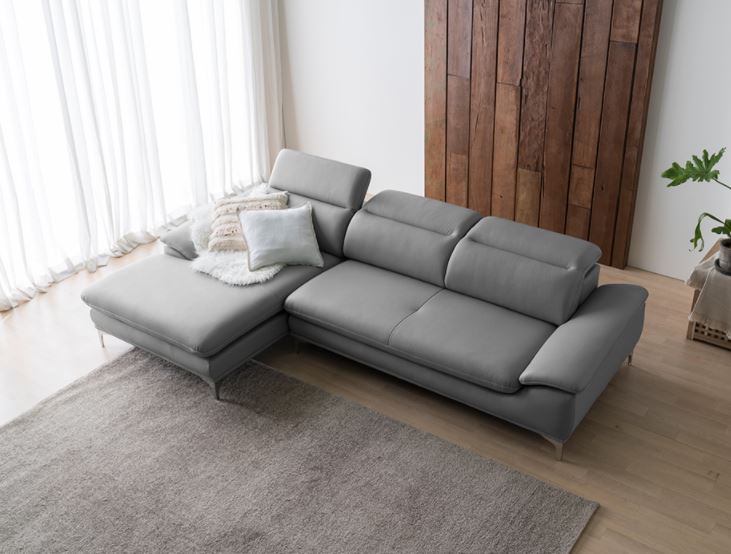 Mẫu sofa góc giả da Indonesia xám nhạt thanh lịch HNS13 - Ảnh 4