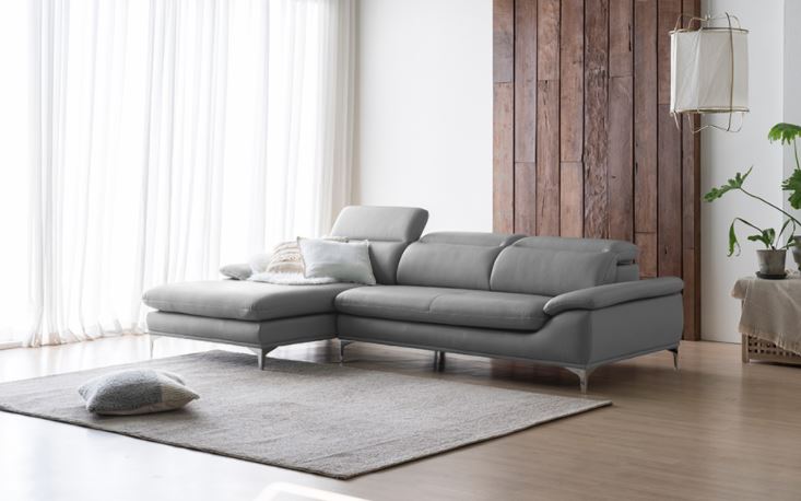 Mẫu sofa góc giả da Indonesia xám nhạt thanh lịch HNS13 - Ảnh 5