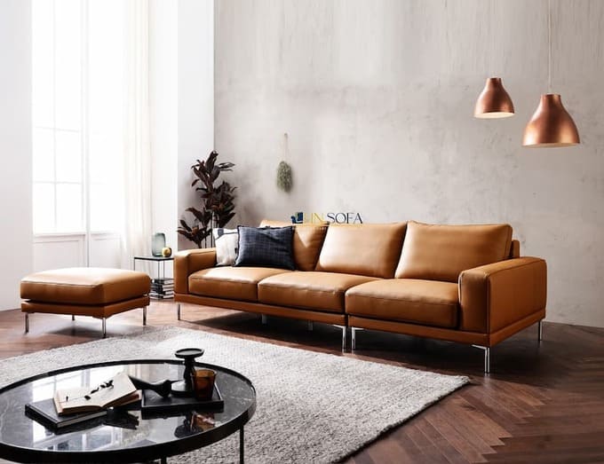 Sofa da bò ý HNS88 sang trọng, hiện đại