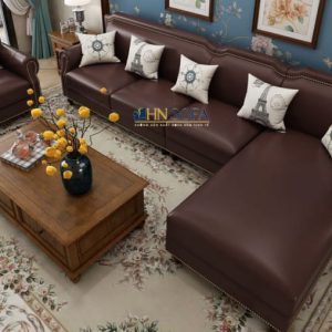 Đẳng cấp Sofa bộ hot tân cổ điển bọc da HNS63 nâng tầm không gian