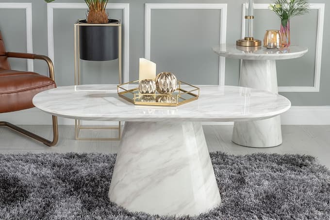 Bàn sofa mặt đá tròn nhân tạo