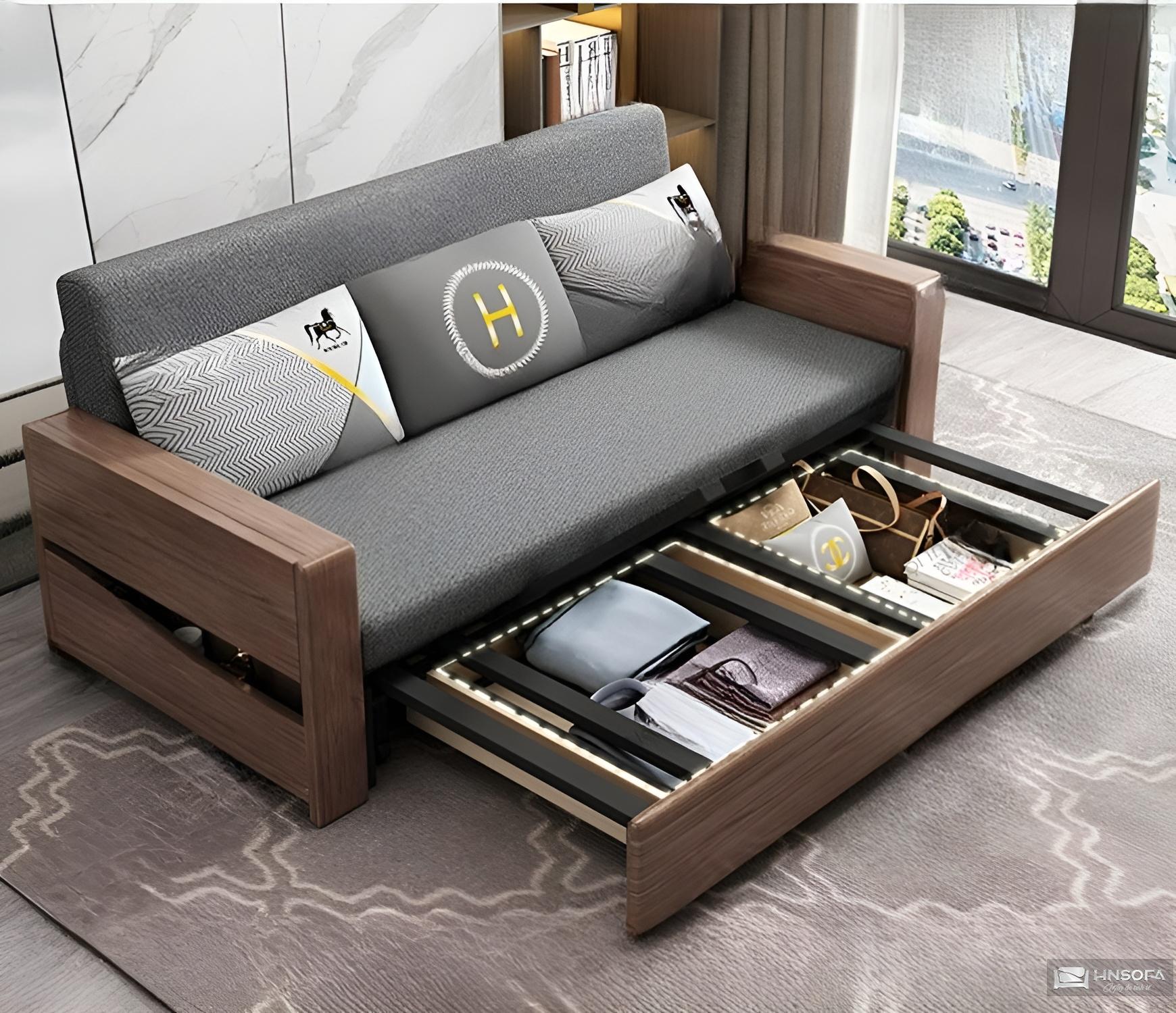 Bộ ghế sofa gỗ có ngăn kéo đơn giản, tinh tế