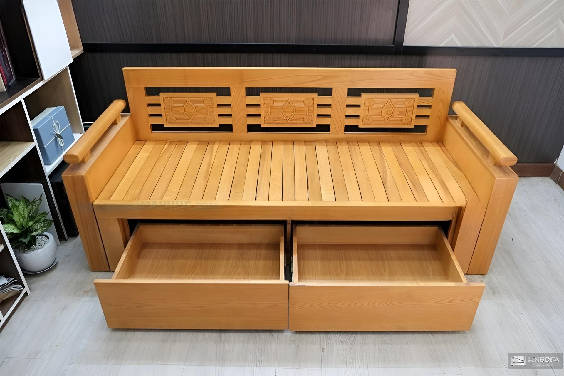 Bộ ghế sofa gỗ có ngăn kéo làm bằng gỗ