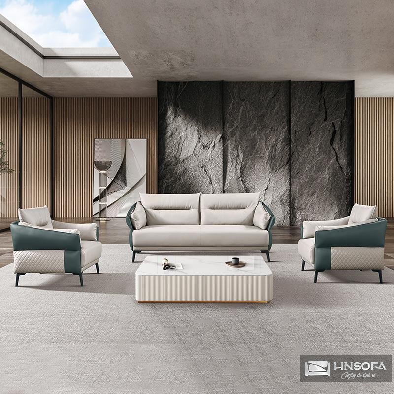 Bộ sofa bọc tiếp xúc da bò nhập khẩu Ý