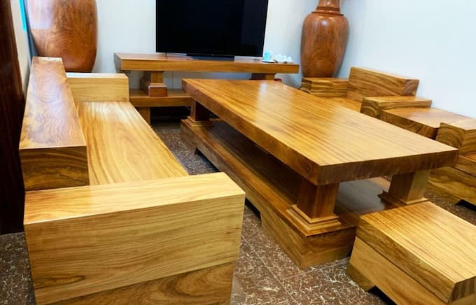Bộ sofa gỗ nguyên khối gỗ gõ đỏ cao cấp