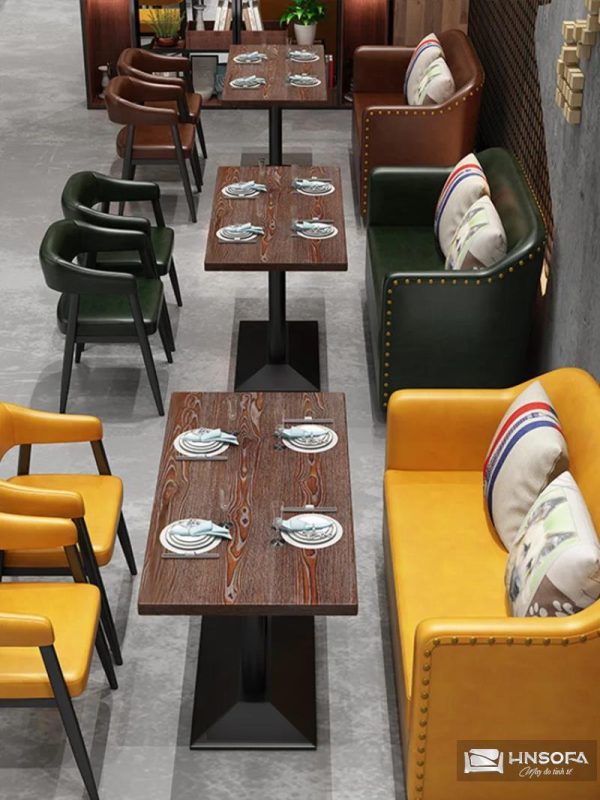 Sofa nhà hàng với phong cách hiện đại và sang trọng, tạo điểm nhấn thuận lợi cho không gian ẩm thực
