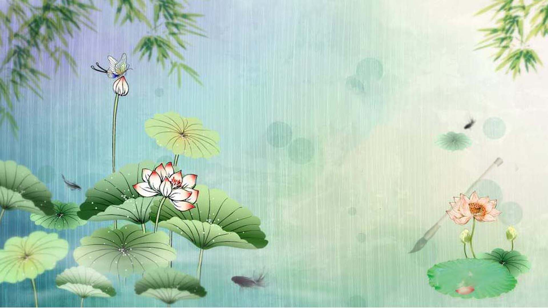Hình vẽ phong cảnh đầm sen buồn ngày mưa
