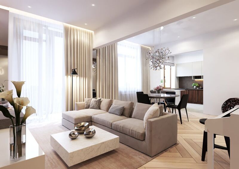 Cách đặt sofa góc ở giữa phòng khách phù hợp với những không gian phòng rộng rãi,