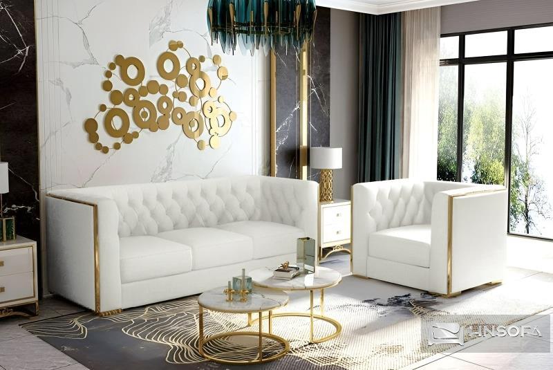 Ghế sofa chân inox mạ vàng tạo điểm nhấn và thể hiện sự sang trọng