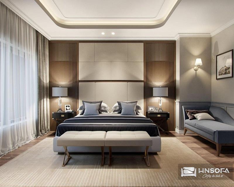 Ghế sofa đặt ở cuối giường tạo không gian nghỉ ngơi lý tưởng