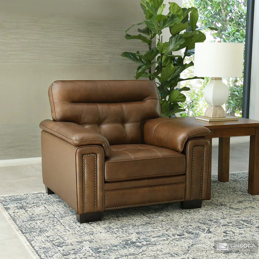 Ghế sofa đơn phòng khách da bò Ý sang trọng tiện nghi 