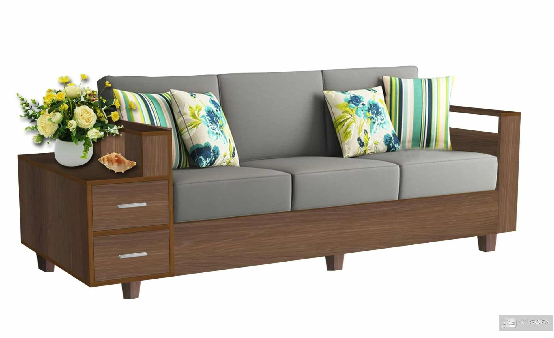 Ghế sofa gỗ có ngăn kéo màu xám tạo cảm giác ấm cúng
