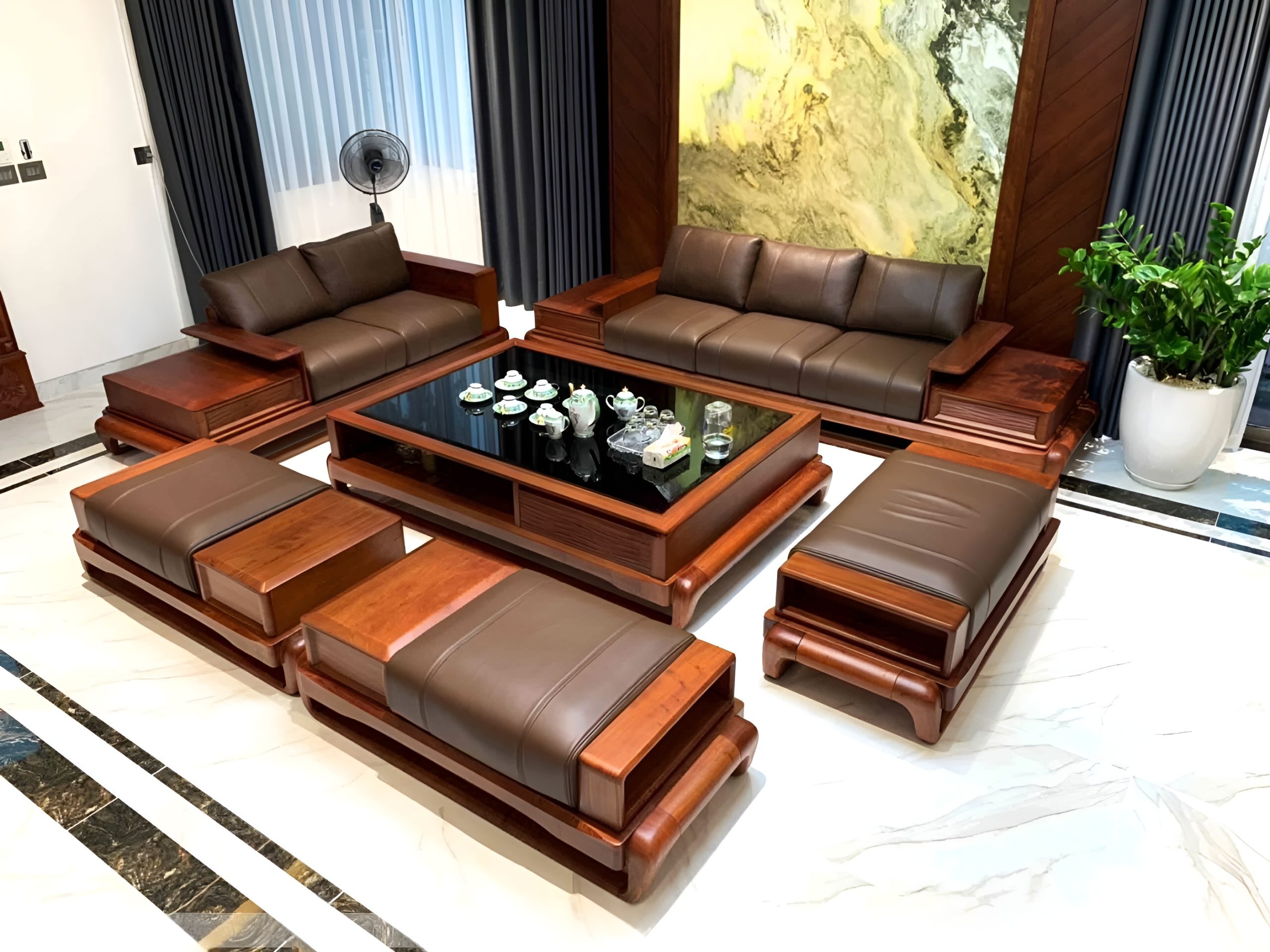 Ghế sofa gỗ hương mang vẻ đẹp tự nhiên, độ bền cao và dễ dàng vệ sinh