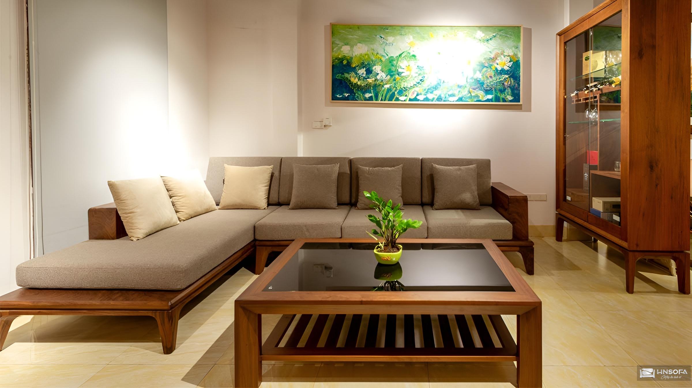 Ghế sofa góc chữ L gỗ hương với đường nét tỉ mỉ, độc đáo