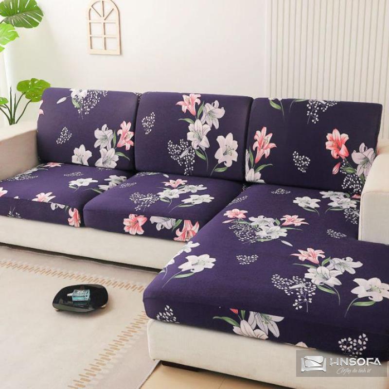 Sofa góc L vải hoa tạo điểm nhấn cho căn phòng