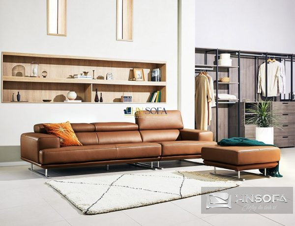 Ghế sofa văng 3 chỗ Ý HNS121 sở hữu vẻ đẹp sang trọng với màu nâu da bò