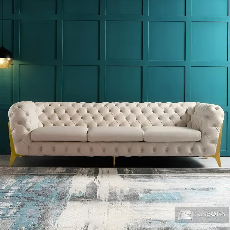 Ghế sofa văng da Ý cao cấp chân inox mạ vàng HNS51TCĐ