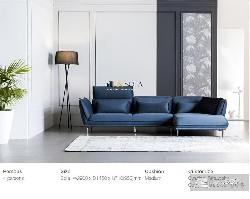 Mẫu sofa nỉ xanh HNSN12 thiết kế tinh tế, hiện đại