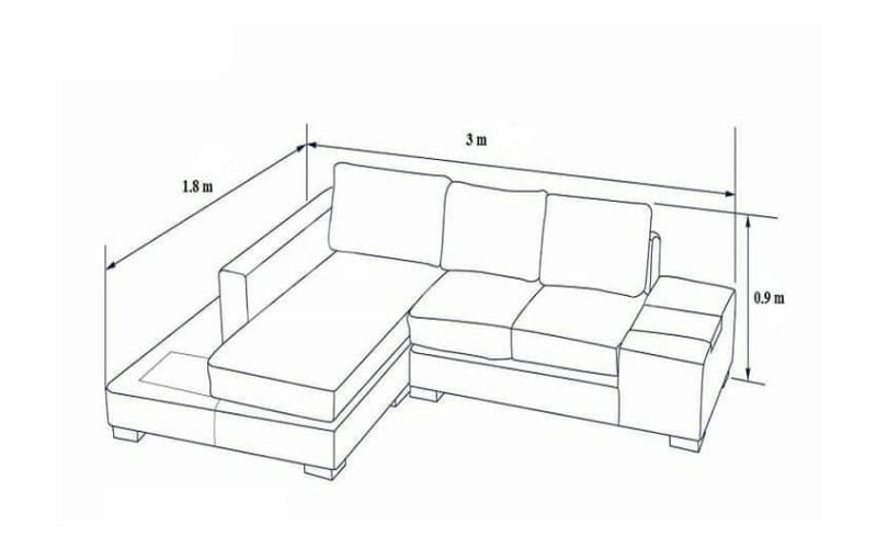 Kích thước sofa chữ L 3mx1.8mx0.9m