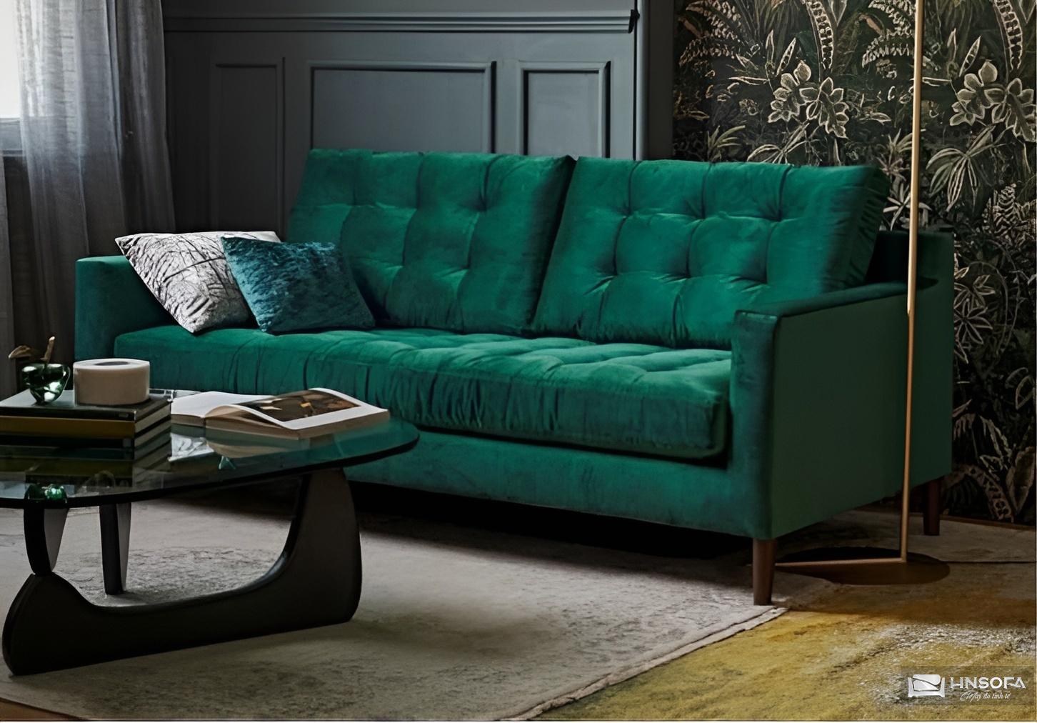 Mẫu ghế sofa băng nhung màu xanh lá đậm cổ điển