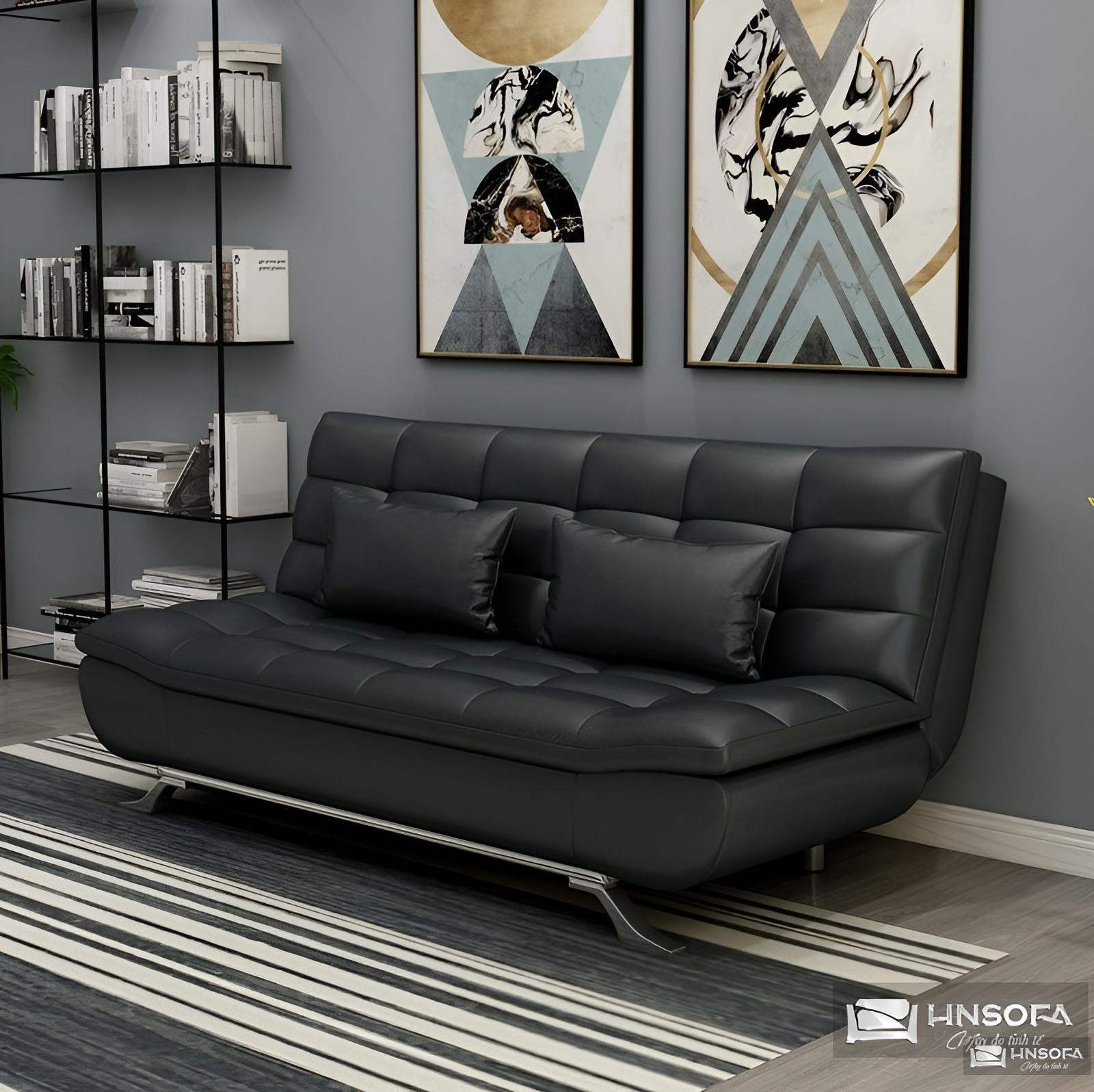 Mẫu sofa băng tân cổ điển bọc da đen bề thế HNS65TCĐ