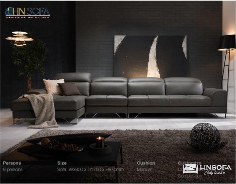 Mẫu sofa chân quỳ góc bọc da Malaysia HNS25