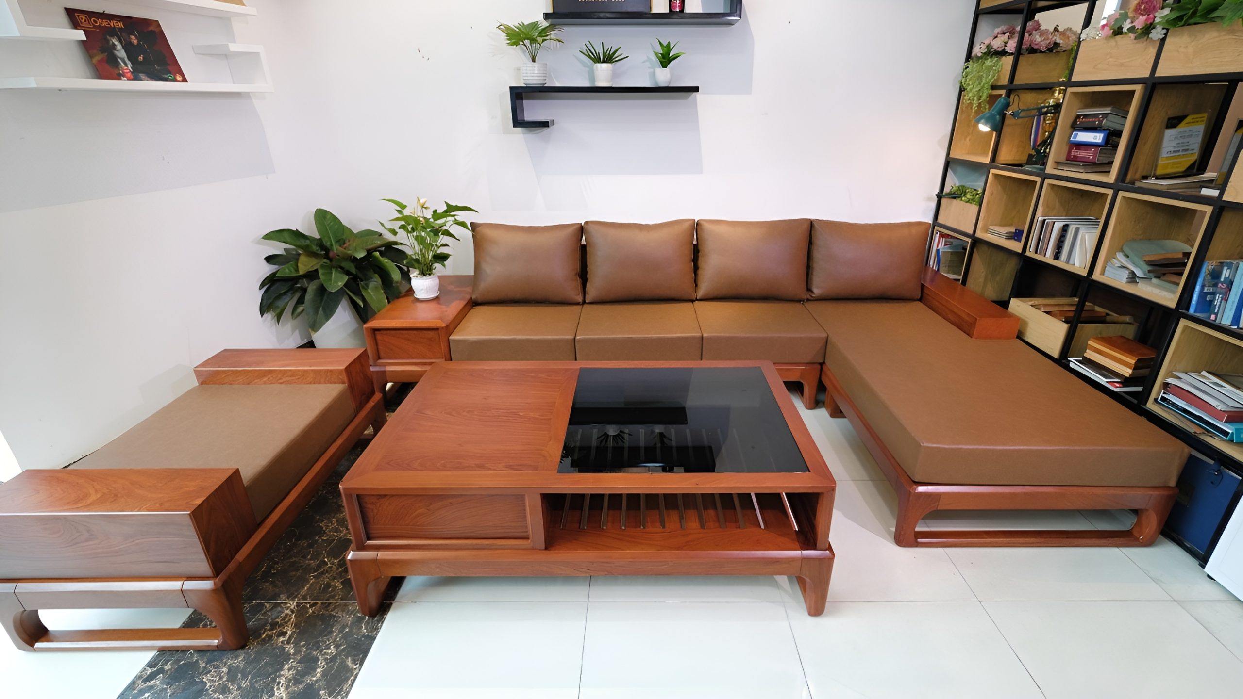 Mẫu sofa gỗ hương với thiết kế đơn giản