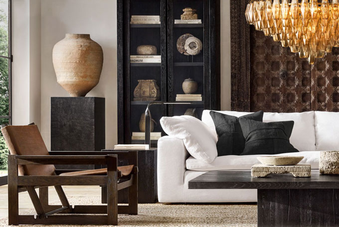 Bộ ghế đơn gỗ sồi Nga kết hợp với sofa da hiện đại
