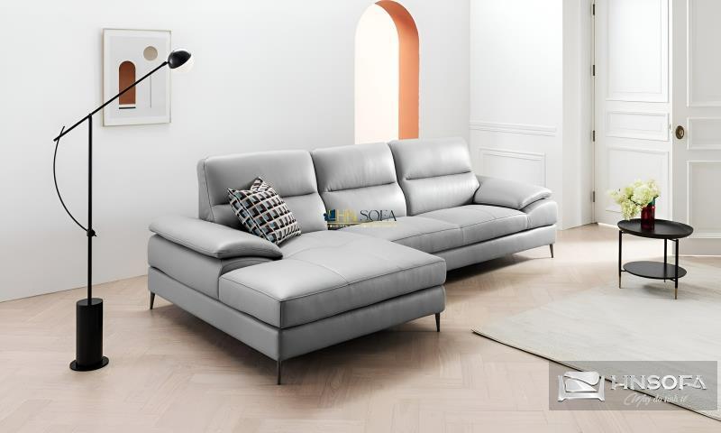 Mẫu sofa góc L tay cong bọc da HNS58 hiện đại