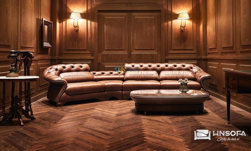 Mẫu sofa hoàng gia tân cổ điển da bò Ý HNS45