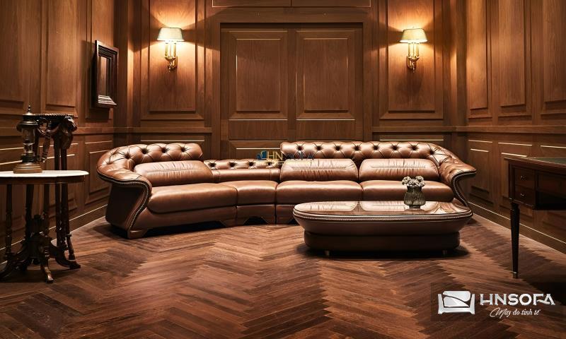 Mẫu sofa tay cong tân cổ điển da bò Ý HNS45