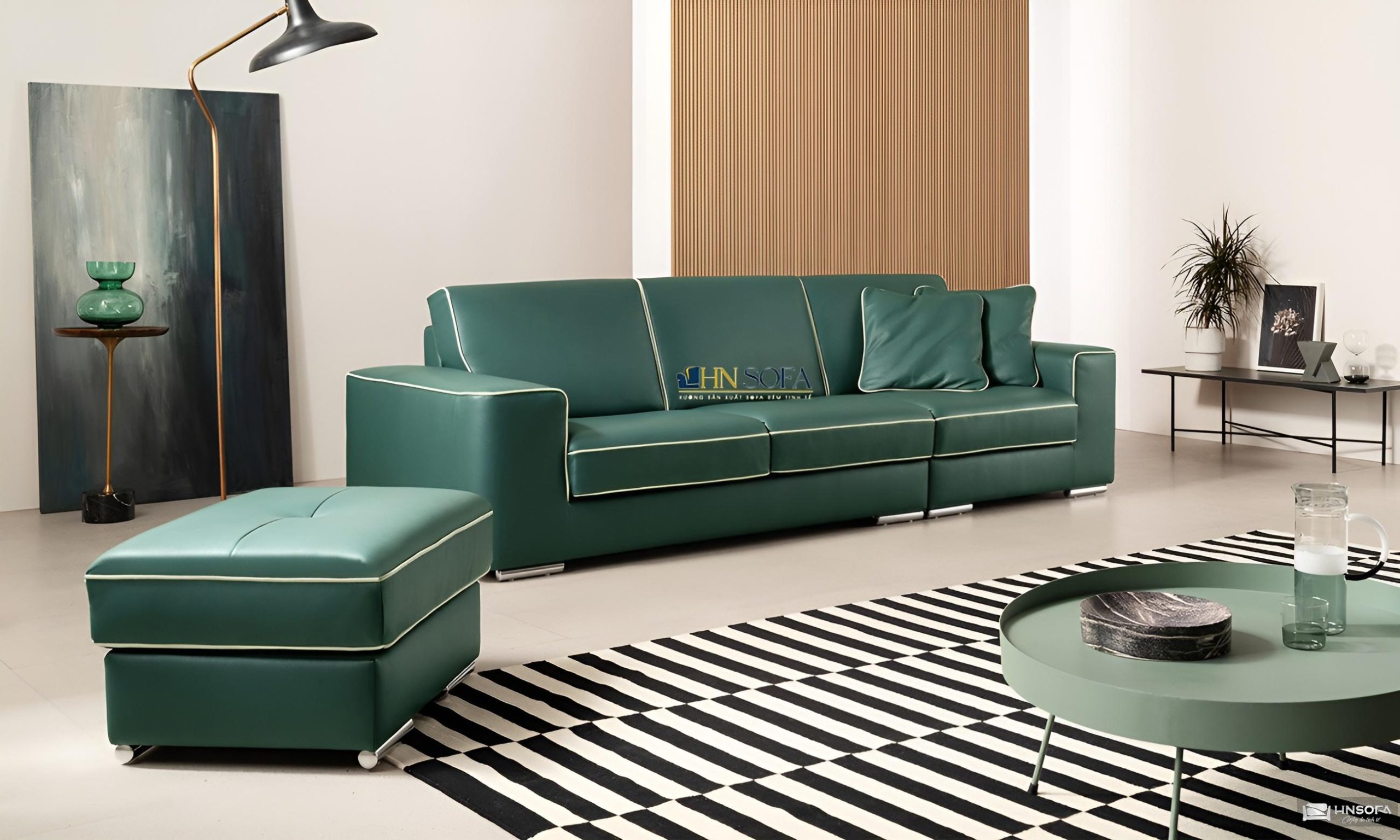Mẫu sofa văng da xanh lá HNS50
