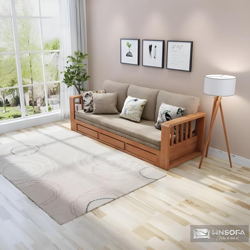 Mẫu thiết kế ghế sofa giường tay gỗ đẹp mắt, đa năng