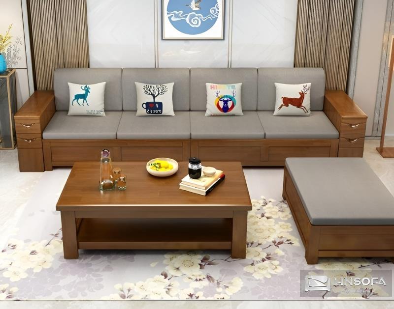 Mẫu thiết kế sofa tay gỗ đơn giản dành cho phòng khách 2023
