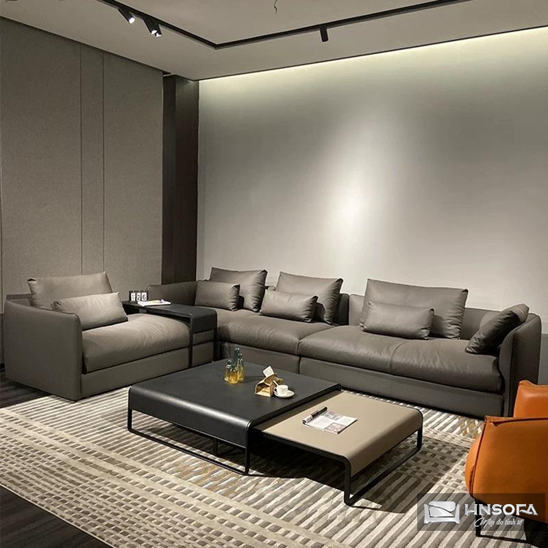 Màu da sofa xám đậm tạo nên không gian trang nhã và lịch lãm